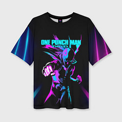 Женская футболка оверсайз Неоновый Сайтама One Punch-Man