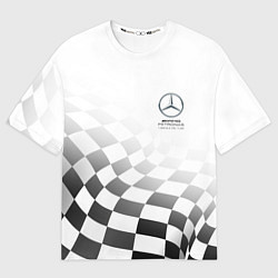 Женская футболка оверсайз MERCEDES, МЕРСЕДЕС СПОРТ, ФИНИШНЫЙ ФЛАГ, ФОРМУЛА 1
