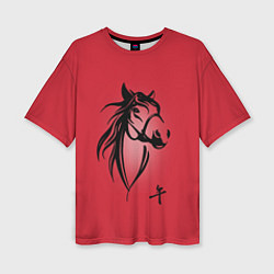 Женская футболка оверсайз Огненная лошадь с иероглифом