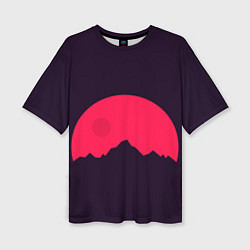Женская футболка оверсайз Красная луна над сумеречными горами