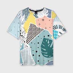 Женская футболка оверсайз Абстрактный узор с пальмовыми листами и геометрией