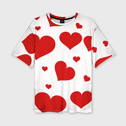 Женская футболка оверсайз Красные сердечки Heart