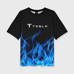 Женская футболка оверсайз Tesla Fire
