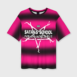 Женская футболка оверсайз Satan school for bad boys and girls pink