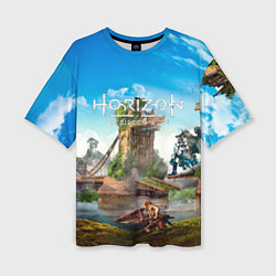 Женская футболка оверсайз Horizon Forbidden West - разрушенный мост