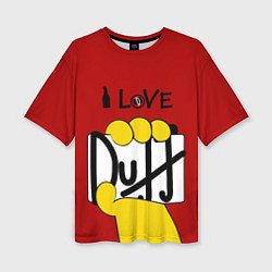 Женская футболка оверсайз I LOVE DUFF Симпсоны, Simpsons