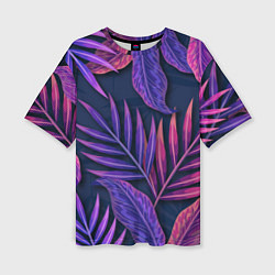 Футболка оверсайз женская Neon Tropical plants pattern, цвет: 3D-принт