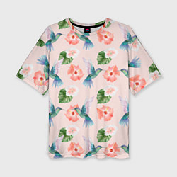 Женская футболка оверсайз Колибри и нежные цветы