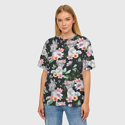 Футболка оверсайз женская Котики в цветочках, цвет: 3D-принт — фото 2
