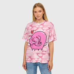Футболка оверсайз женская Розовый влюбленный слон, цвет: 3D-принт — фото 2