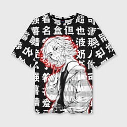 Женская футболка оверсайз Майки и иероглифы Токийские мстители