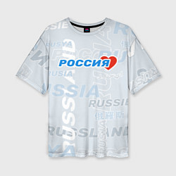 Футболка оверсайз женская Россия - на разных языках мира, цвет: 3D-принт