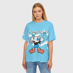 Футболка оверсайз женская Cuphead синяя чашечка, цвет: 3D-принт — фото 2