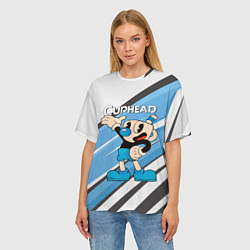 Футболка оверсайз женская Cuphead синяя чашечка, цвет: 3D-принт — фото 2
