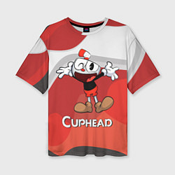 Женская футболка оверсайз Cuphead веселая красная чашечка