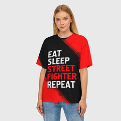 Футболка оверсайз женская Eat Sleep Street Fighter Repeat Краска, цвет: 3D-принт — фото 2