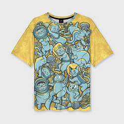 Женская футболка оверсайз Swimming Cats: Yellow