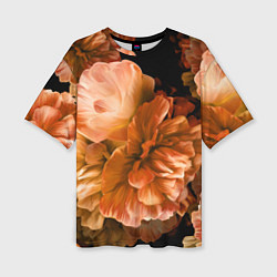 Женская футболка оверсайз Цветы Пионы