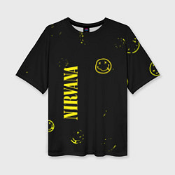 Женская футболка оверсайз Nirvana паттерн смайлы