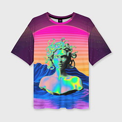 Женская футболка оверсайз Gorgon Medusa Vaporwave Neon Mountains