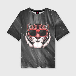 Женская футболка оверсайз Модный тигр в очках