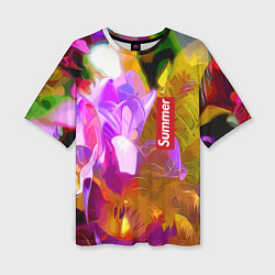 Женская футболка оверсайз Красочный цветочный узор Лето Colorful Floral Patt