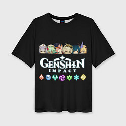 Женская футболка оверсайз Персонажи игры Genshin Impact