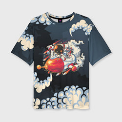 Женская футболка оверсайз Космический корабль в облаках