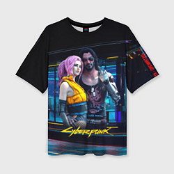 Женская футболка оверсайз Johnny и Vi Girl Cyberpunk2077