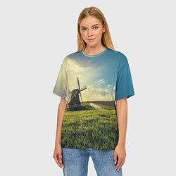 Футболка оверсайз женская Мельница в поле, цвет: 3D-принт — фото 2