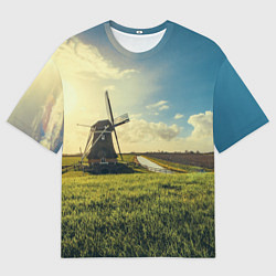 Футболка оверсайз женская Мельница в поле, цвет: 3D-принт