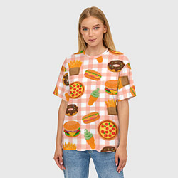 Футболка оверсайз женская PIZZA DONUT BURGER FRIES ICE CREAM pattern, цвет: 3D-принт — фото 2