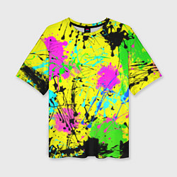 Женская футболка оверсайз Абстрактная картина в разноцветный неоновых тонах