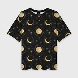 Женская футболка оверсайз Солнце луна звезды ночное небо космос астрономия