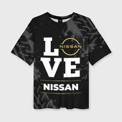 Женская футболка оверсайз Nissan Love Classic со следами шин на фоне