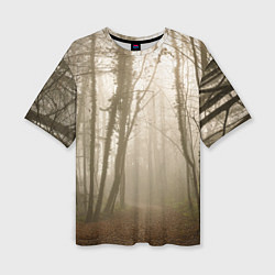 Женская футболка оверсайз Туманный лес на восходе