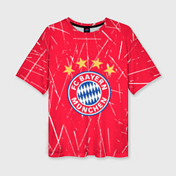 Женская футболка оверсайз Bayern munchen белые царапины на красном фоне