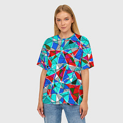 Футболка оверсайз женская Геометрический узор в бирюзово-красных тонах, цвет: 3D-принт — фото 2