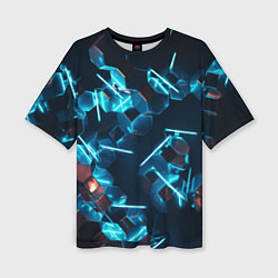 Женская футболка оверсайз Неоновые фигуры с лазерами - Голубой