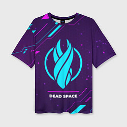 Женская футболка оверсайз Символ Dead Space в неоновых цветах на темном фоне