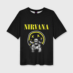 Футболка оверсайз женская NIRVANA логотип и исполнители, цвет: 3D-принт