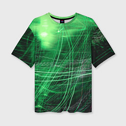 Женская футболка оверсайз Неоновые волны и линии - Зелёный