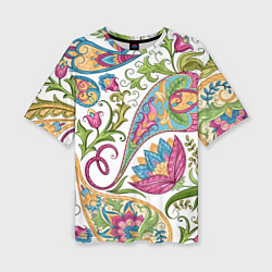 Женская футболка оверсайз Fashionable floral Oriental pattern Summer 2025