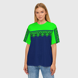 Футболка оверсайз женская Green Lace Зеленое кружево на темном синем фоне, цвет: 3D-принт — фото 2