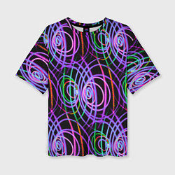 Женская футболка оверсайз Неоновые круги и линии - Фиолетовый