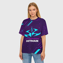 Футболка оверсайз женская Символ Hitman в неоновых цветах на темном фоне, цвет: 3D-принт — фото 2