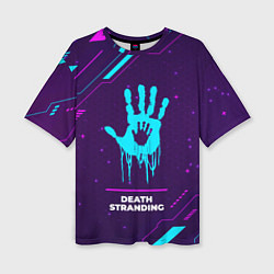 Женская футболка оверсайз Символ Death Stranding в неоновых цветах на темном