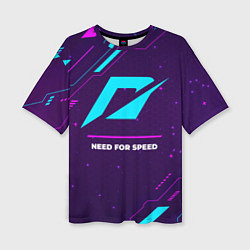 Женская футболка оверсайз Символ Need for Speed в неоновых цветах на темном