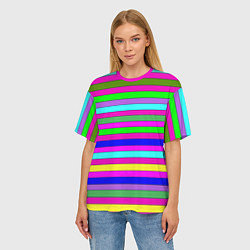 Футболка оверсайз женская Multicolored neon bright stripes, цвет: 3D-принт — фото 2