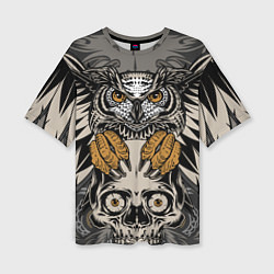 Женская футболка оверсайз Сова с черепом Owl with Skull